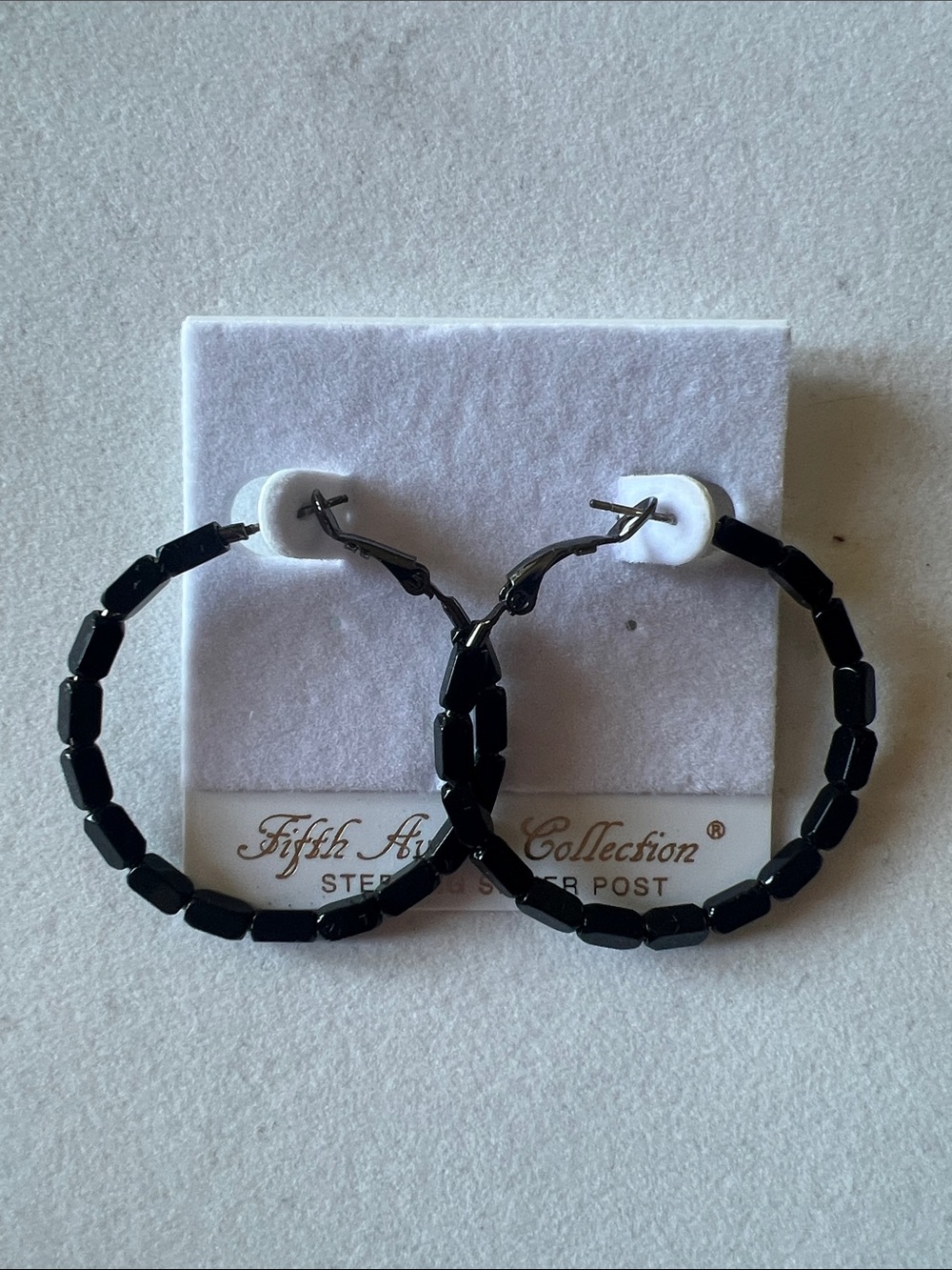 Fifth Avenue Collection Black Beaded Hoop Earrings